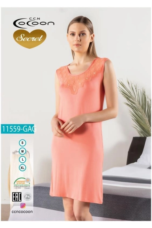 11559GAG - KOLSUZ GECELİK - NIGHTGOWN SHORT-SLEEVE