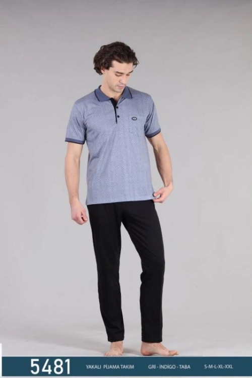 5481 DİJİTAL ERKEK YAKALI PİJAMA TAKIM