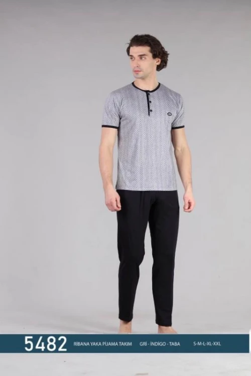 5482 DİJİTAL ERKEK RİBANA YAKA PİJAMA TK.