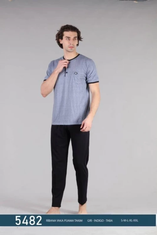 5482 DİJİTAL ERKEK RİBANA YAKA PİJAMA TK.