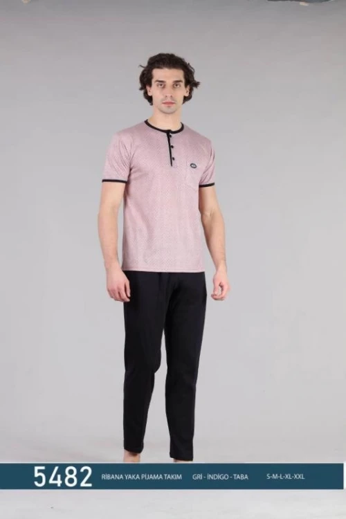 5482 DİJİTAL ERKEK RİBANA YAKA PİJAMA TK.