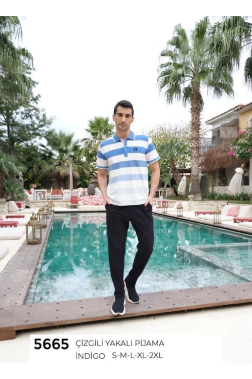 5665 CIZGILI YAKALI PIJAMA TK