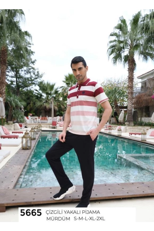 5665 CIZGILI YAKALI PIJAMA TK