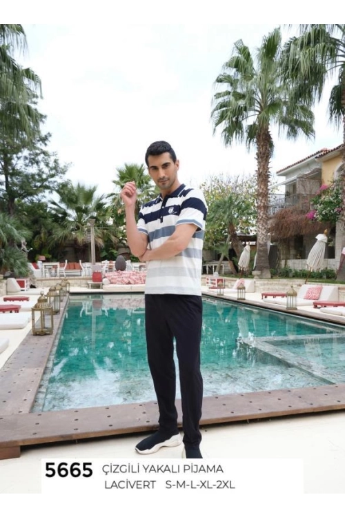 5665 CIZGILI YAKALI PIJAMA TK