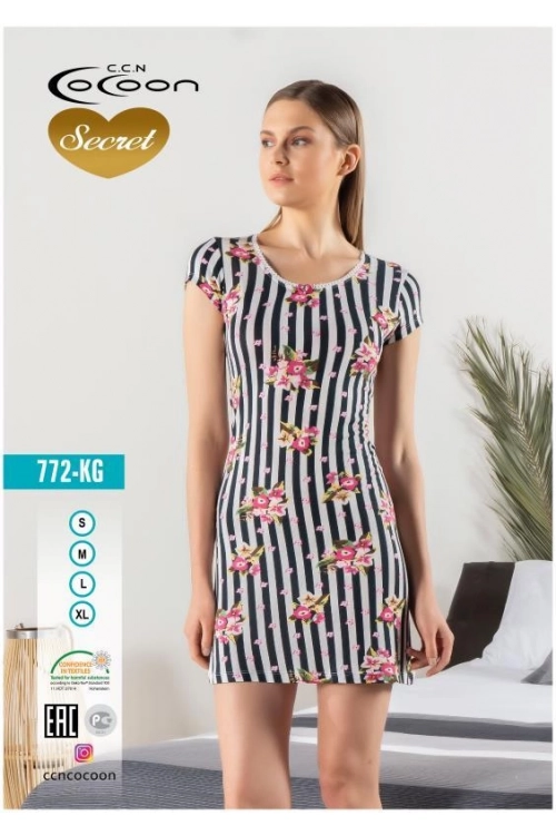 772.KG - KISA KOL GECELİK  NIGHTGOWN SHORT-SLEEVE